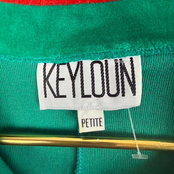 Vintage 80s Keyloun Green Velour Jumpsuit Zip-Up Collar Striped Holiday NWT P - Picture 5 of 9